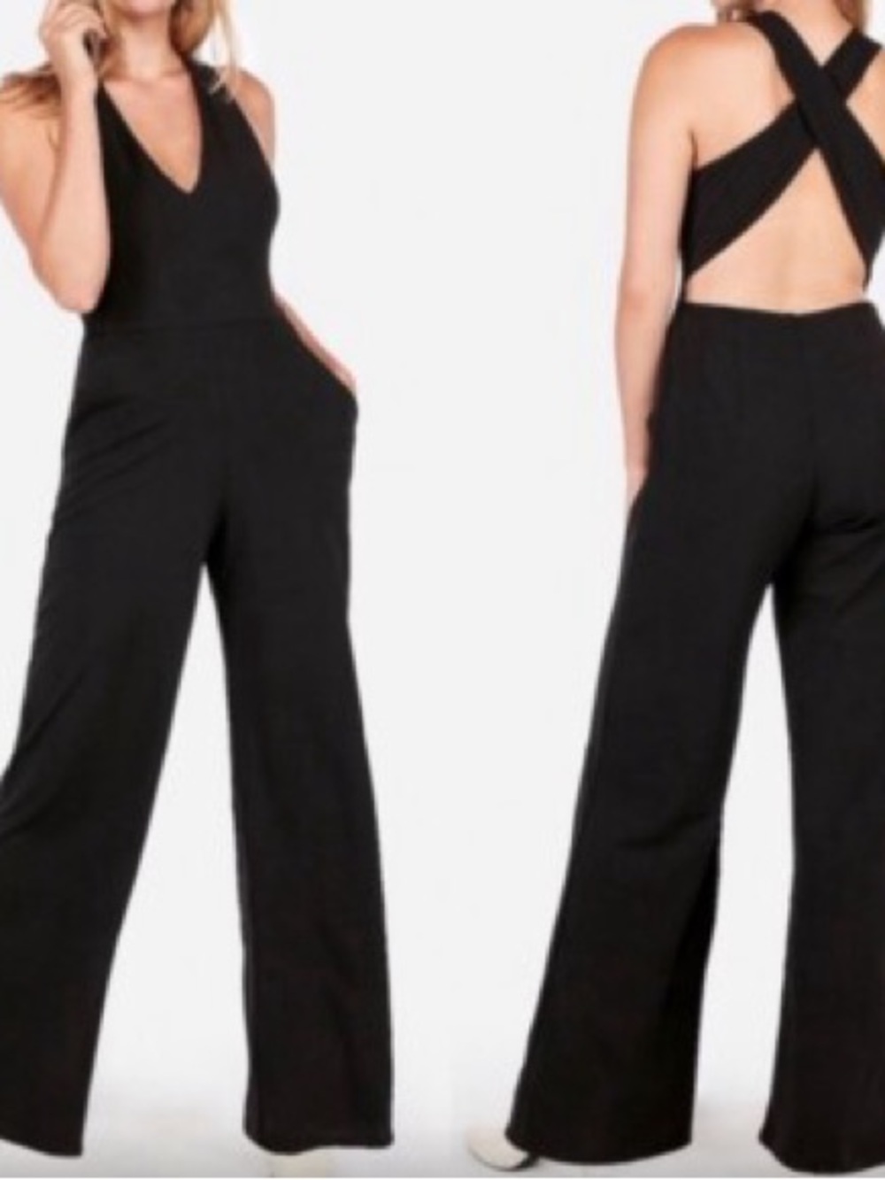 Women's Black Cross-Back Jumpsuit